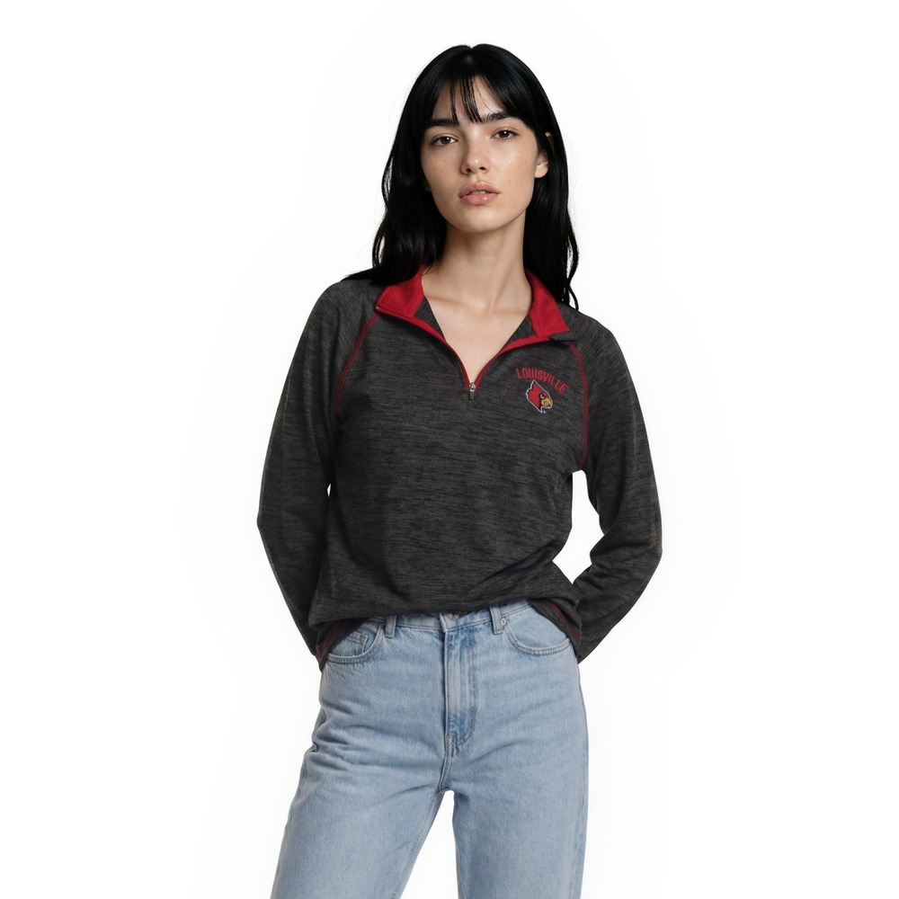 Colosseum Top Women's Size XL Louisville Cardinals UL Gray Red 1/4‎ Zip Pullover